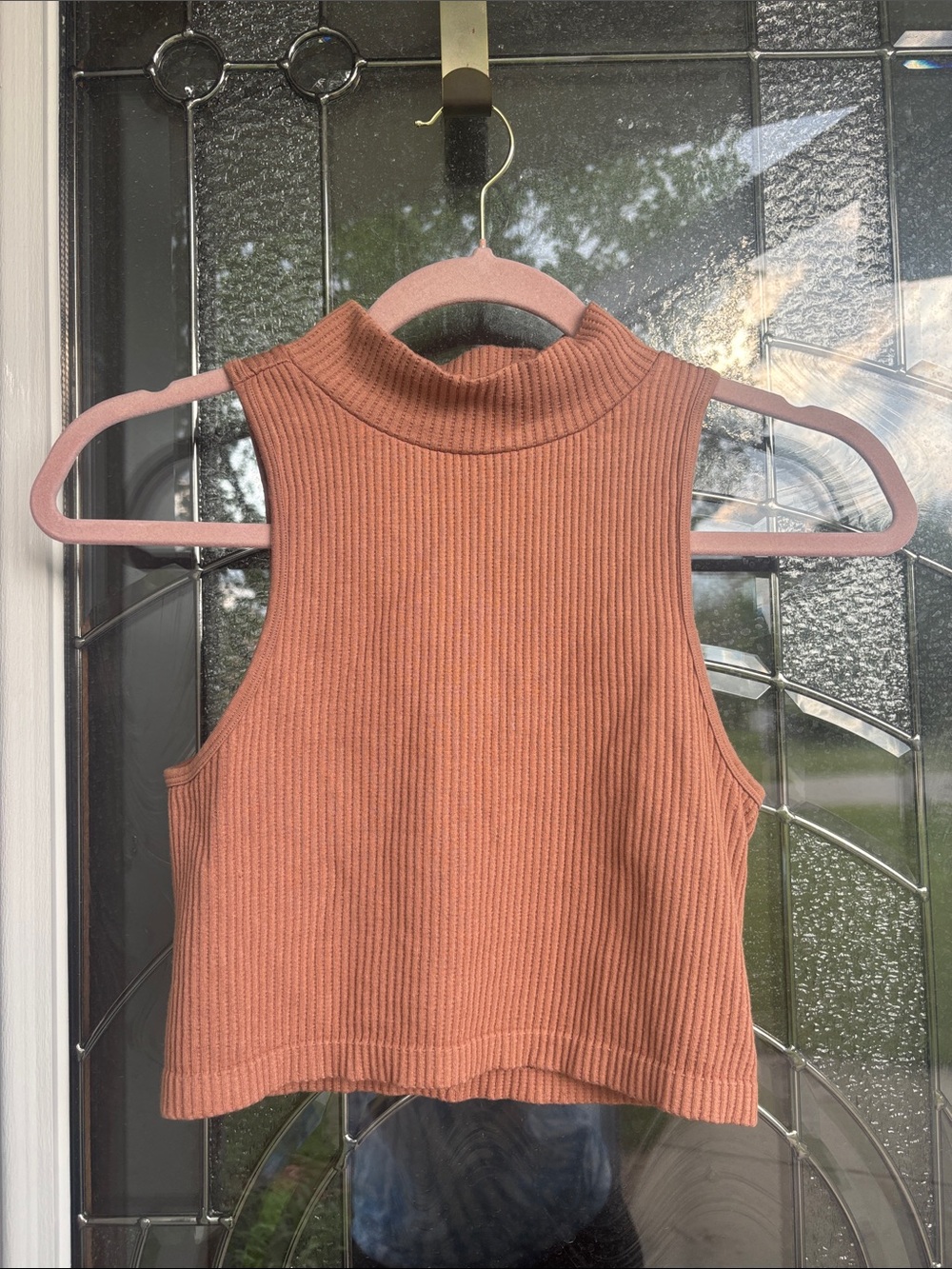 Aeropostale Ribbed Mock Neck Crop Tank Top - Rusty Orange